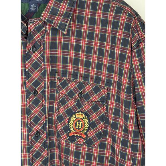Tommy Hilfiger Big Logo Trim Fit Long Sleeve Button Up Shirt Men’s red Blue‎ XL - Picture 2 of 12